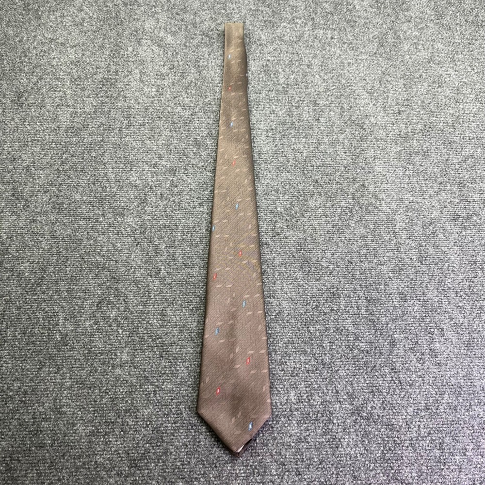 Vintage Austin Manor Necktie Brown Geometric Micro Print Woven Jacquard‎ Tie